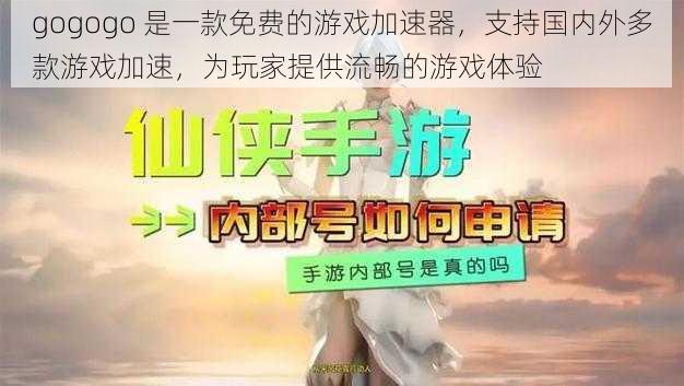 gogogo 是一款免费的游戏加速器，支持国内外多款游戏加速，为玩家提供流畅的游戏体验