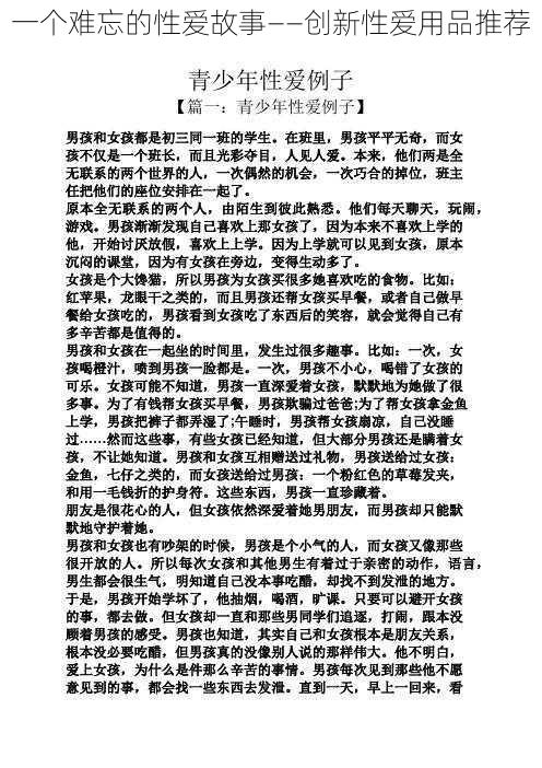 一个难忘的性爱故事——创新性爱用品推荐