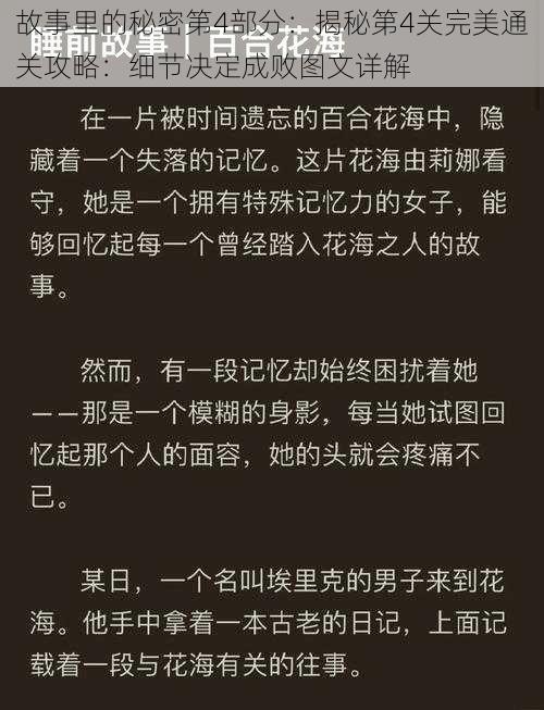 故事里的秘密第4部分：揭秘第4关完美通关攻略：细节决定成败图文详解