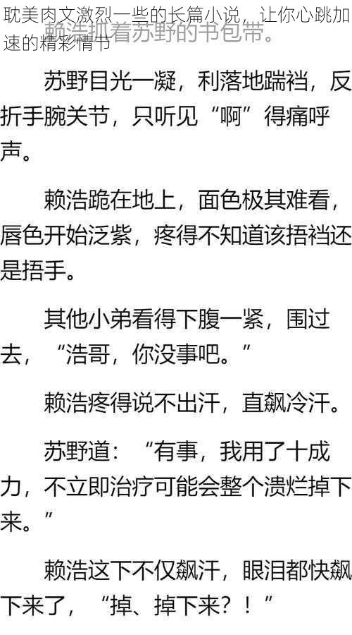 耽美肉文激烈一些的长篇小说，让你心跳加速的精彩情节