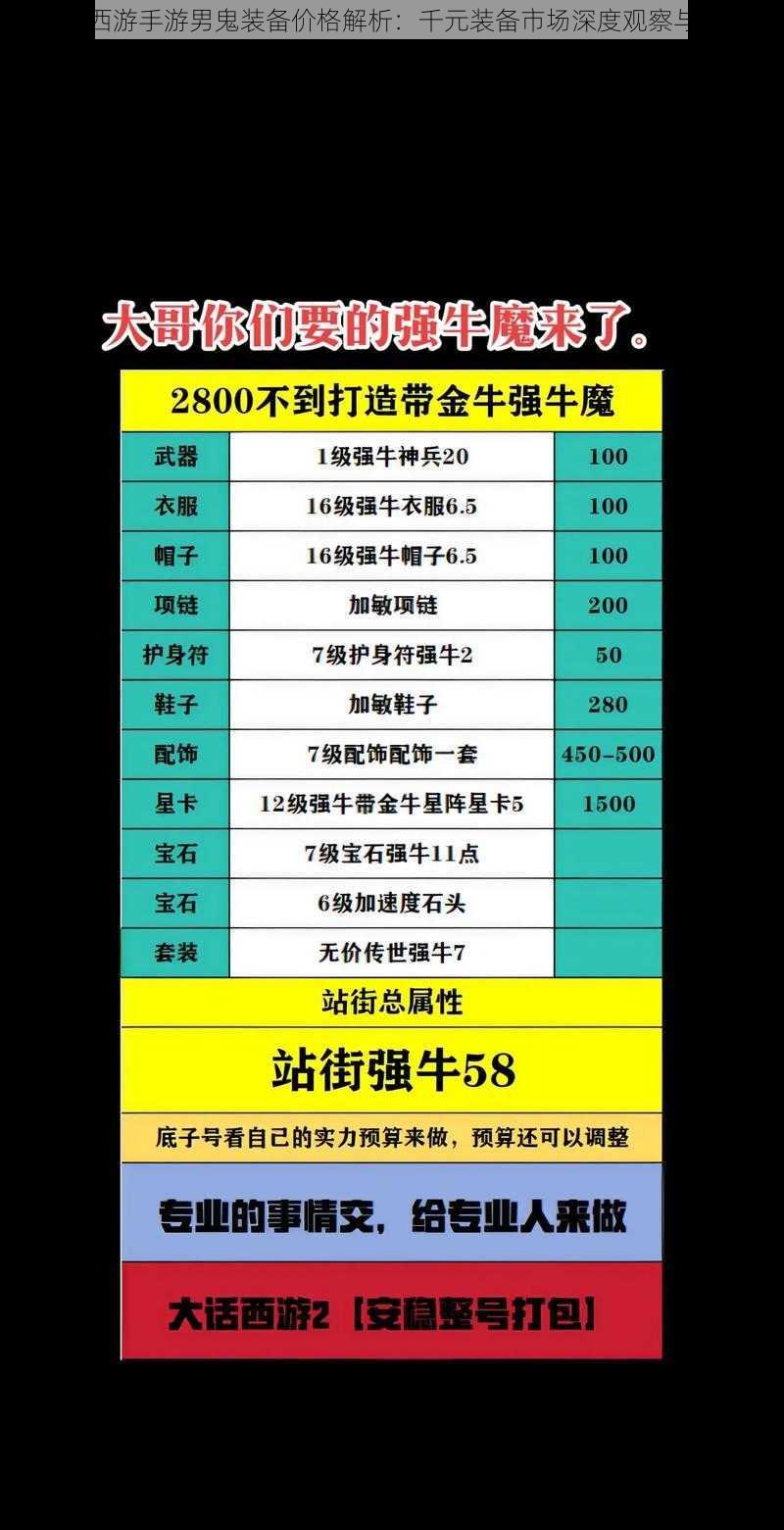 大话西游手游男鬼装备价格解析：千元装备市场深度观察与评估