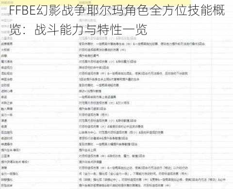 FFBE幻影战争耶尔玛角色全方位技能概览：战斗能力与特性一览