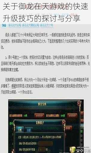 关于御龙在天游戏的快速升级技巧的探讨与分享