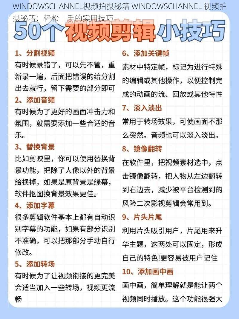 WINDOWSCHANNEL视频拍摄秘籍 WINDOWSCHANNEL 视频拍摄秘籍：轻松上手的实用技巧