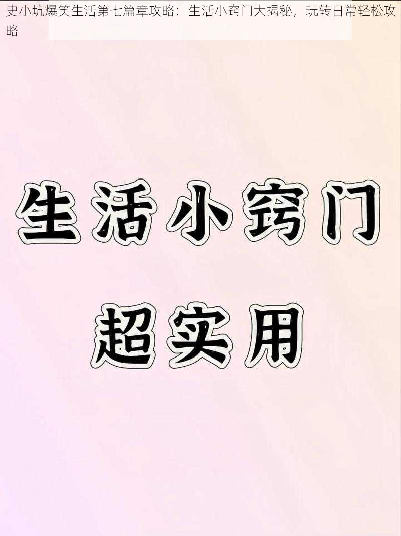 史小坑爆笑生活第七篇章攻略：生活小窍门大揭秘，玩转日常轻松攻略