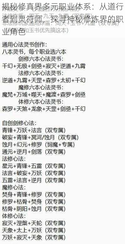 揭秘修真界多元职业体系：从道行者到灵符师，探寻神秘修炼界的职业角色