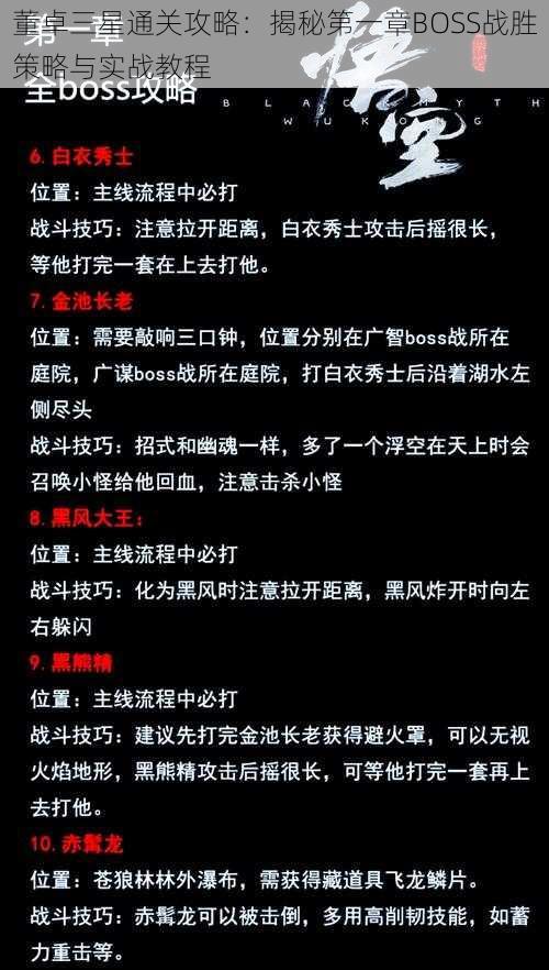 董卓三星通关攻略：揭秘第一章BOSS战胜策略与实战教程