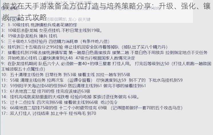 御龙在天手游装备全方位打造与培养策略分享：升级、强化、镶嵌一站式攻略